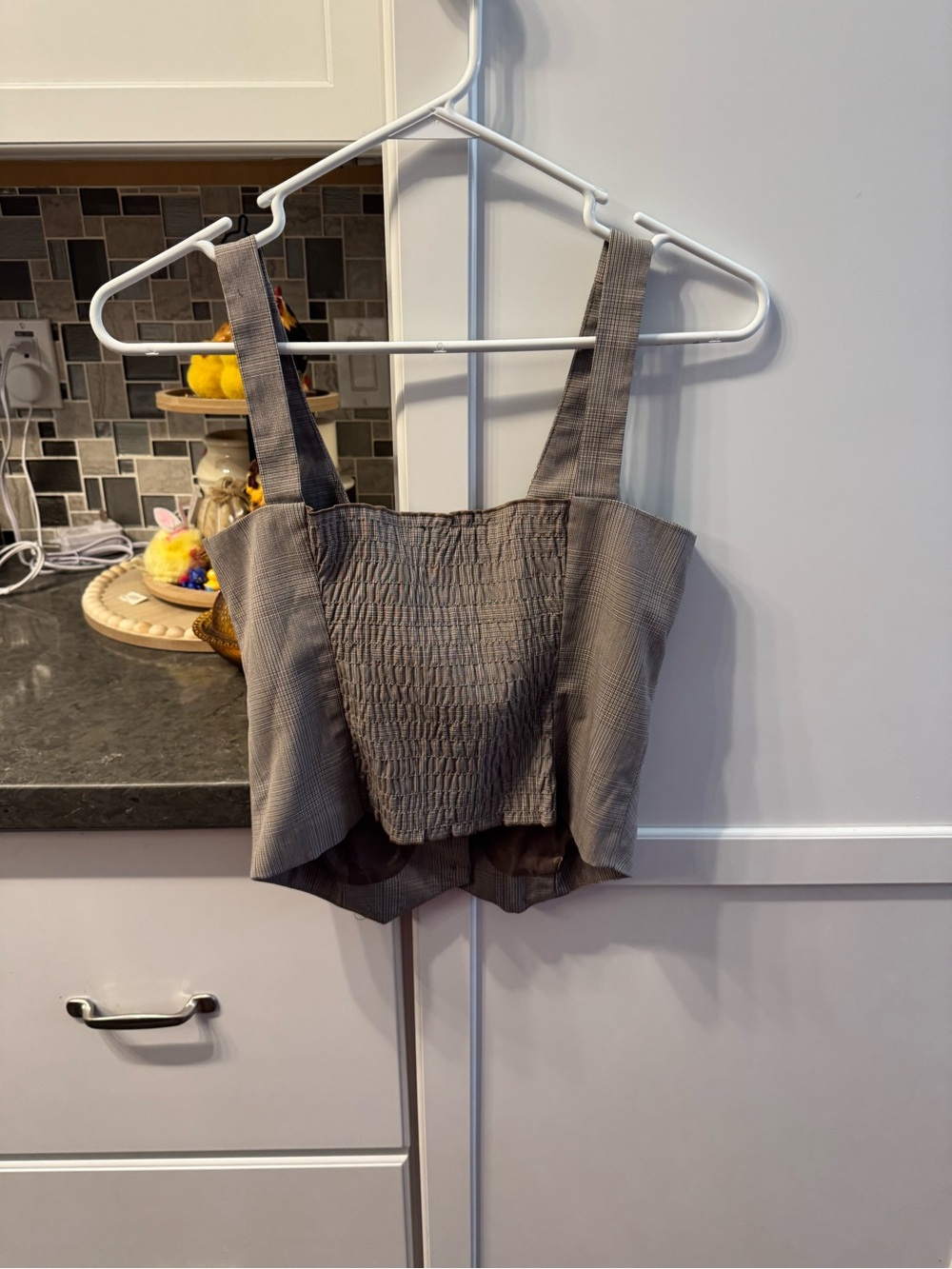 BCX Gray Plaid Button-Front Cropped Cami - Picture 3 of 3